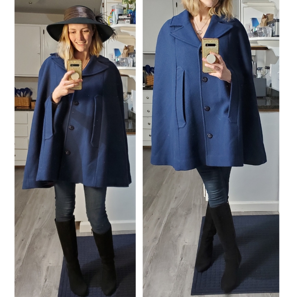 *RARE* Vintage 1970's Pendleton Navy Blue Virgin Wool Poncho Cape - Picture 8 of 8